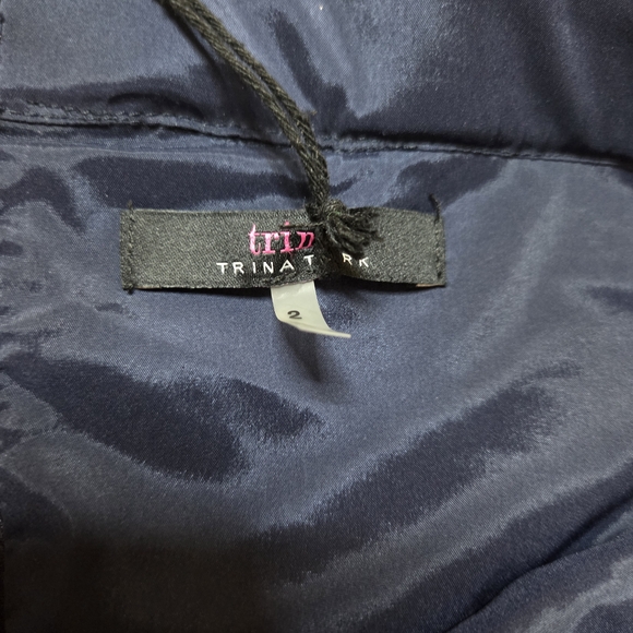 Trina Turk Navy Lace Off Shoulder Dress Size 2 Puff Sleeve Scalloped Hem - Picture 2 of 15